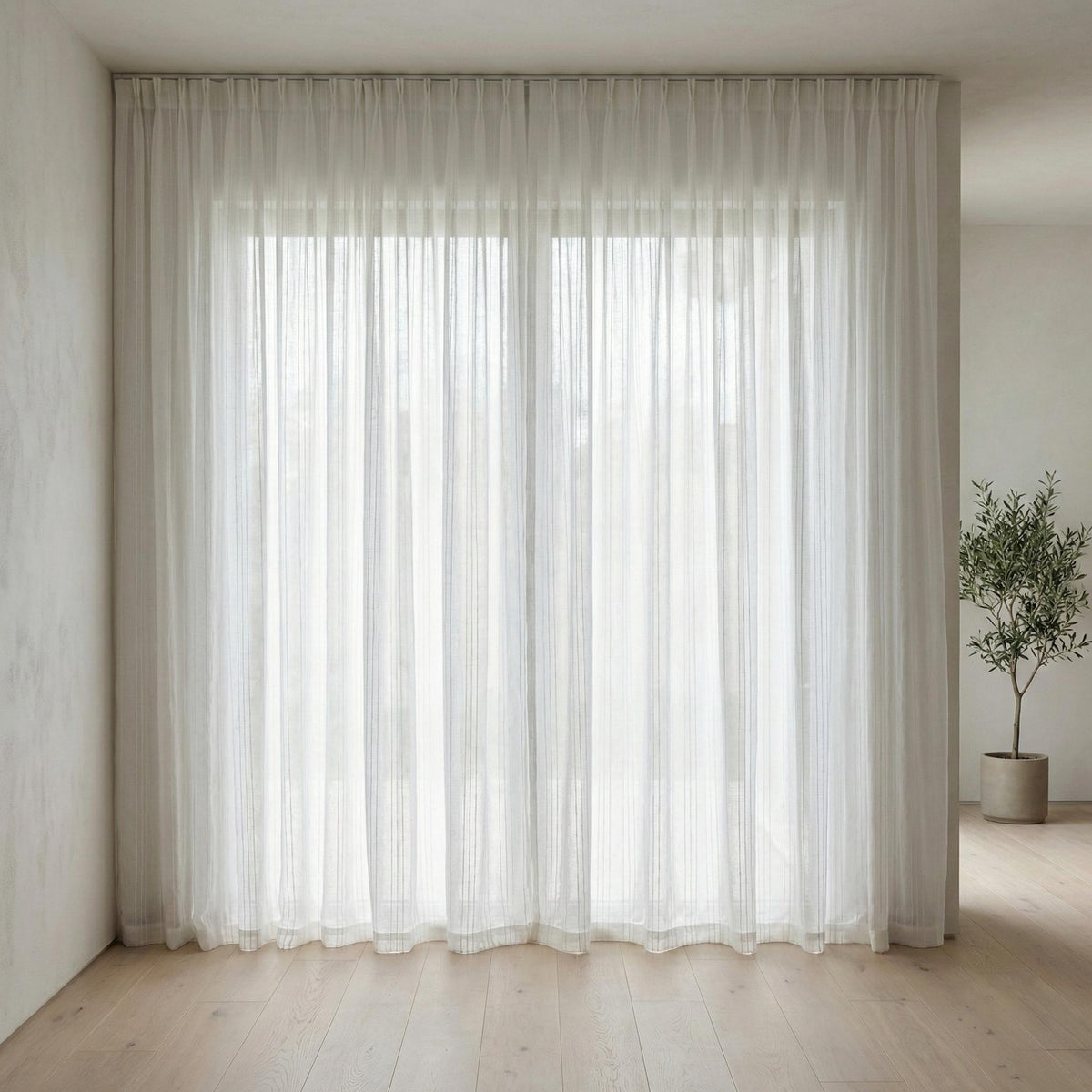 Embroidered Linen Sheer Curtain, Textured Stripe, Custom Size — image 9