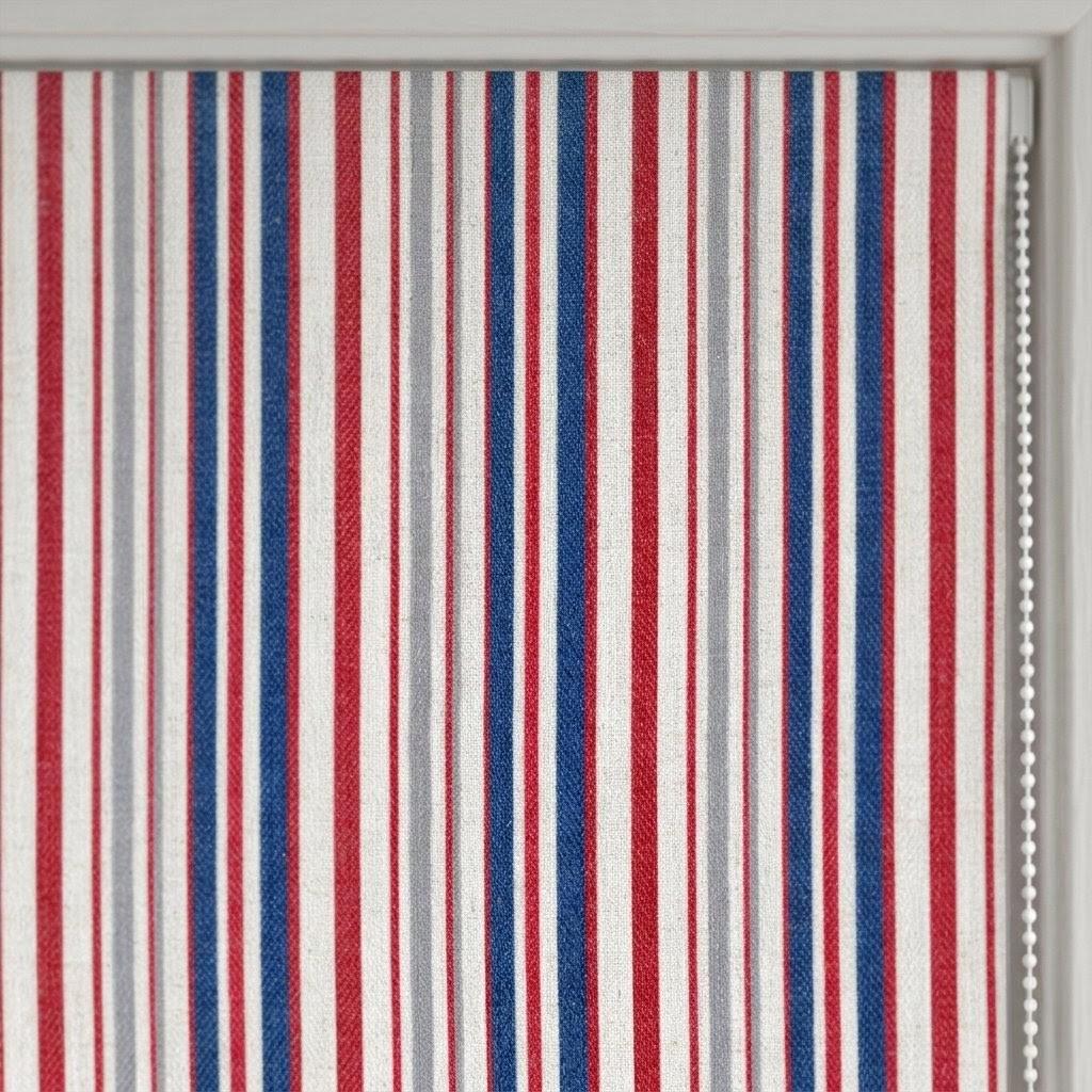 Red Blue Stripe Linen Roman Shade, Ticking Farmhouse Blind, Custom Made (Light Filtering or Blackout) — image 5