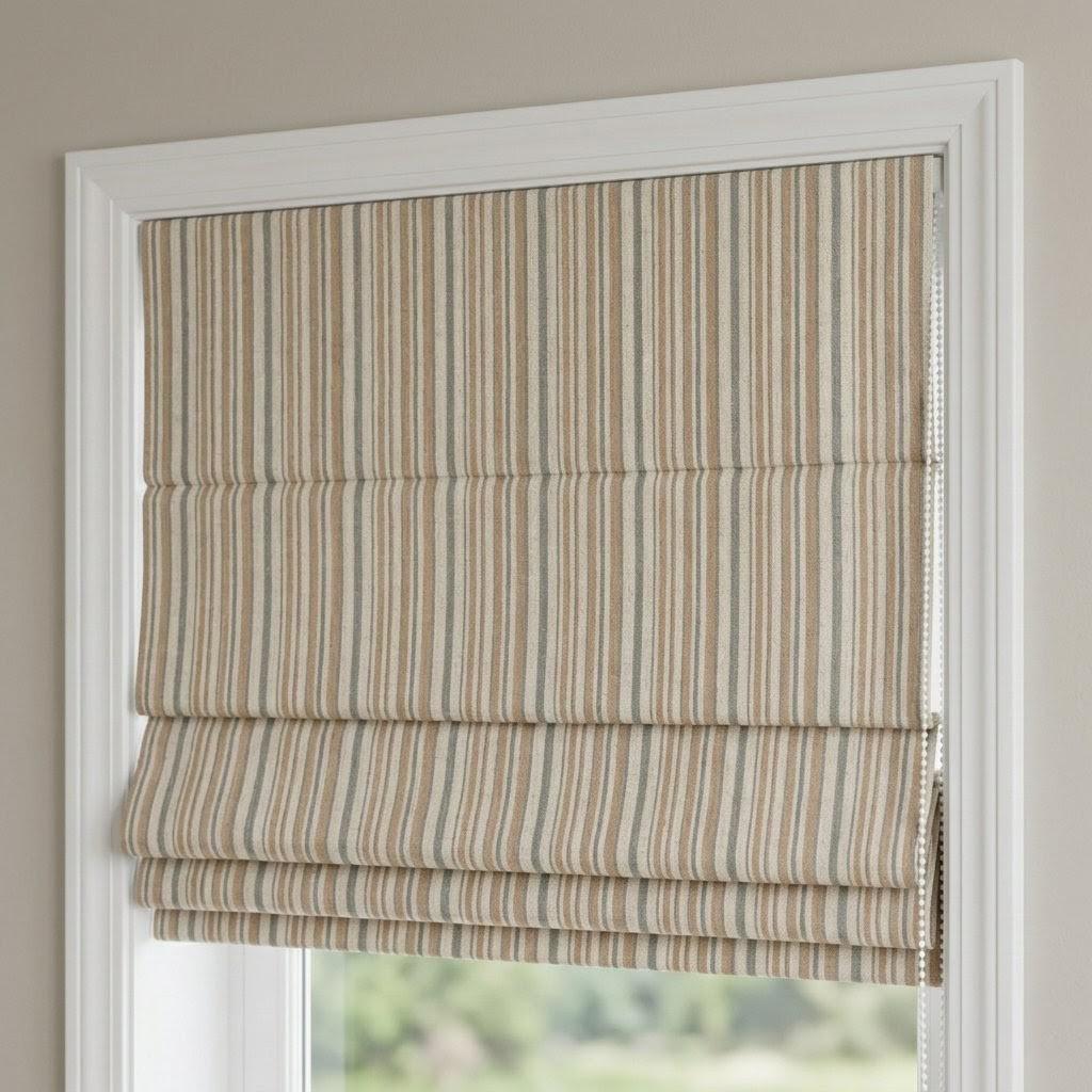 Roman Shade: Organic Linen with Eco-Printed Farmhouse Stripe - Custom Size — image 6
