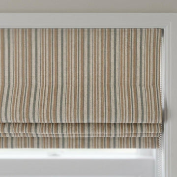 Roman Shade: Organic Linen with Eco-Printed Farmhouse Stripe - Custom Size — image 1