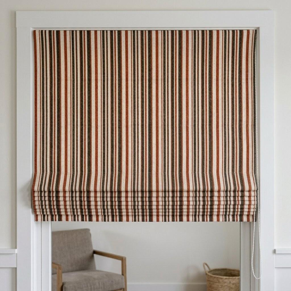 Custom Striped Linen Roman Shades, Rust Terracotta Farmhouse Blinds (Blackout/Light Filtering) — image 4