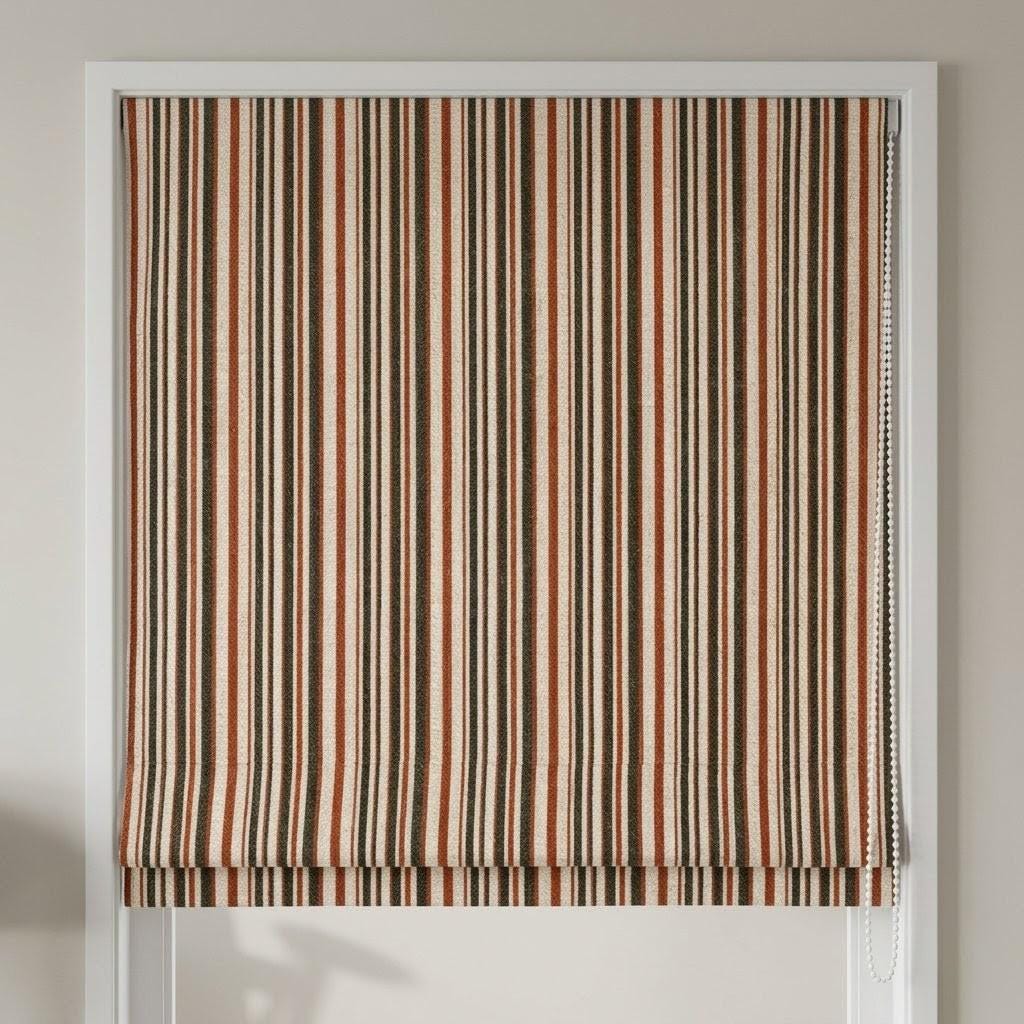 Custom Striped Linen Roman Shades, Rust Terracotta Farmhouse Blinds (Blackout/Light Filtering) — image 8