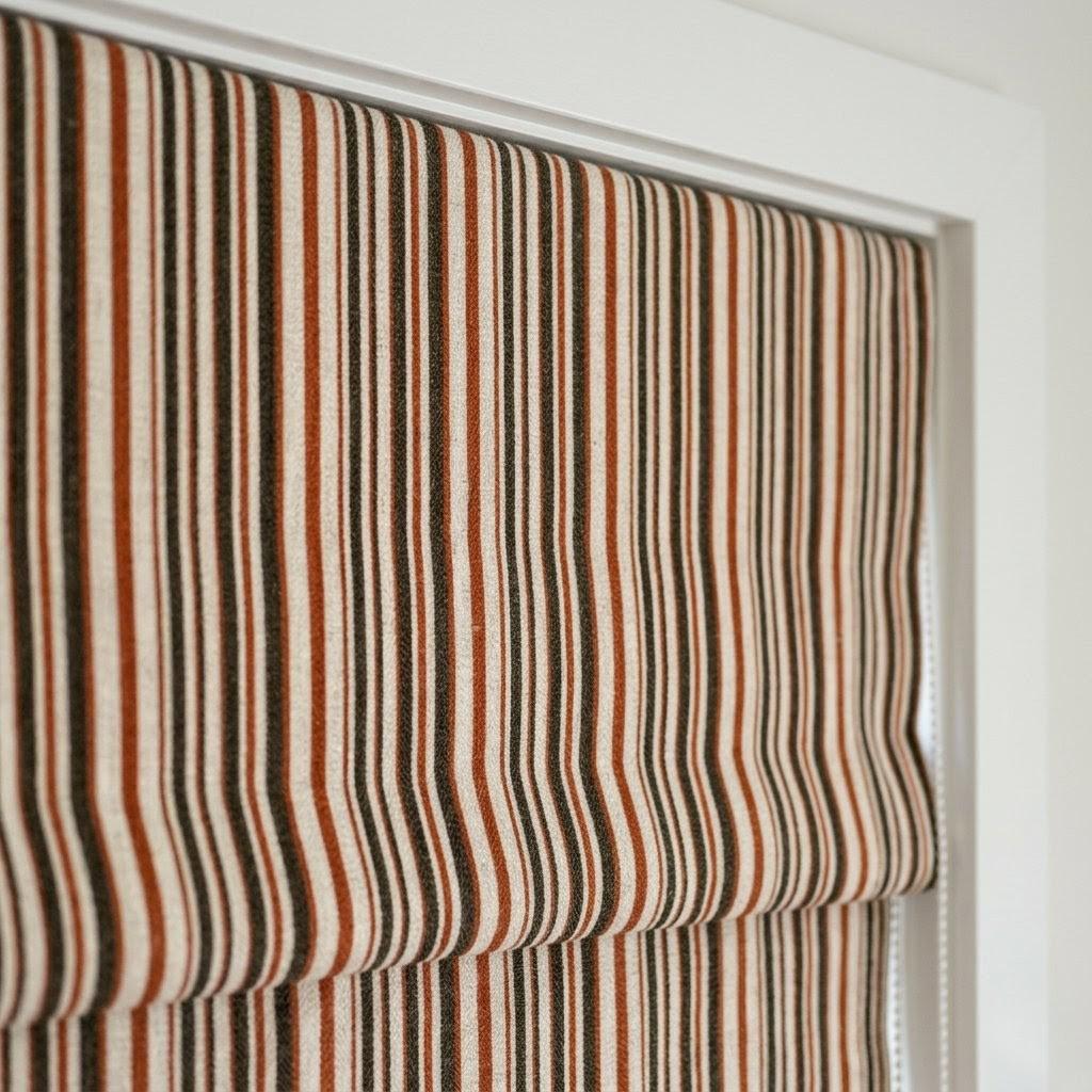 Custom Striped Linen Roman Shades, Rust Terracotta Farmhouse Blinds (Blackout/Light Filtering) — image 10