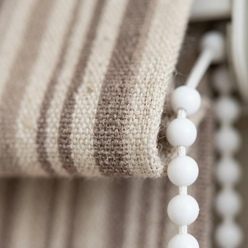 Custom Striped Linen Roman Shades, Taupe Beige Farmhouse Window Treatments (OEKO TEX) — image 6