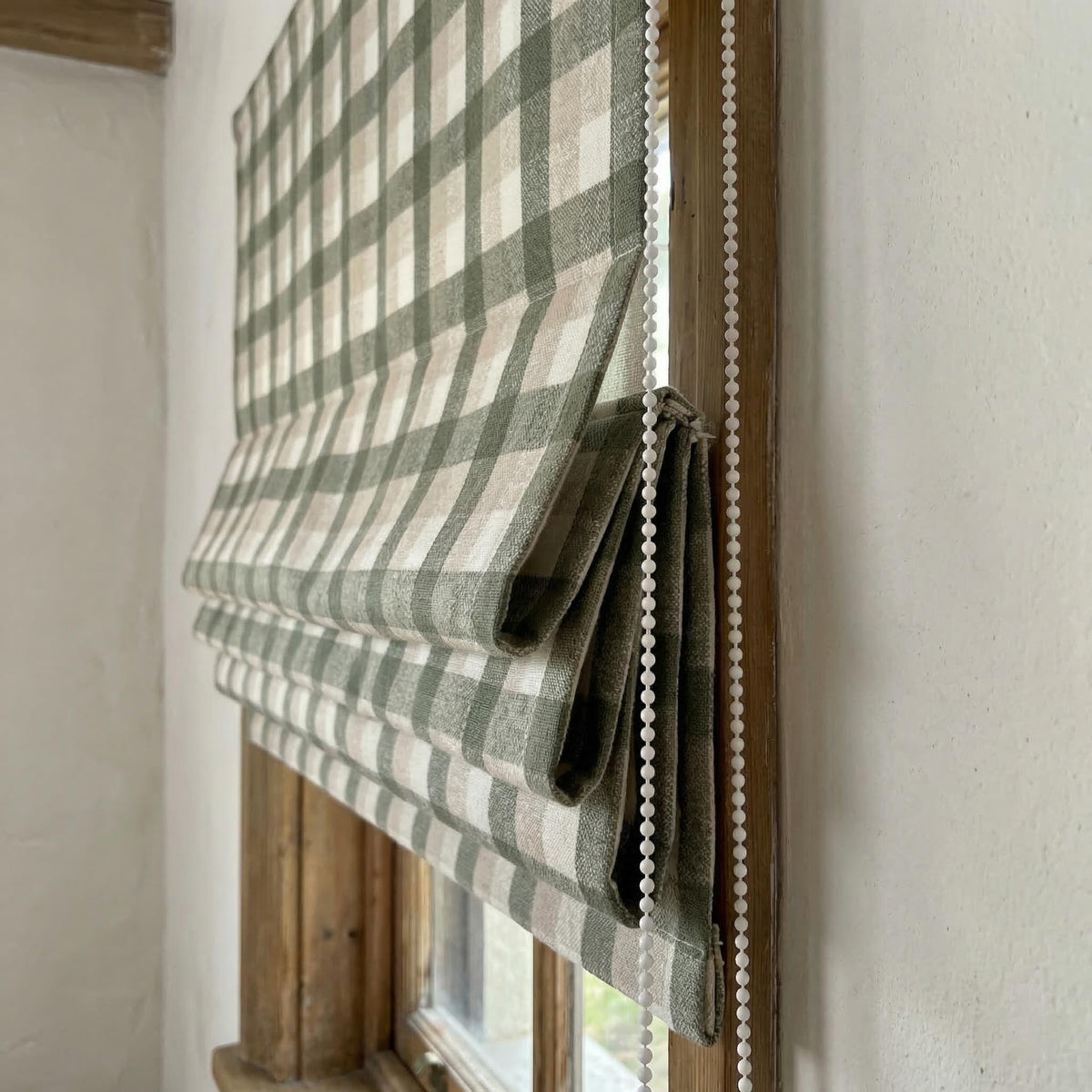 Custom Plaid Linen Roman Shades, Sage Green Beige Farmhouse (Light Filtering or Blackout) — image 7