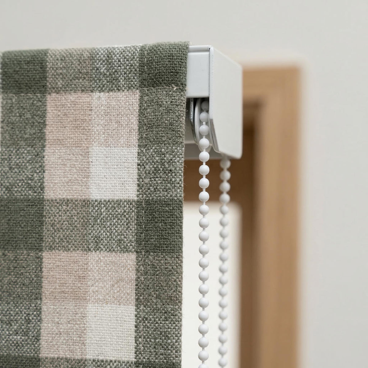 Custom Plaid Linen Roman Shades, Sage Green Beige Farmhouse (Light Filtering or Blackout) — image 8