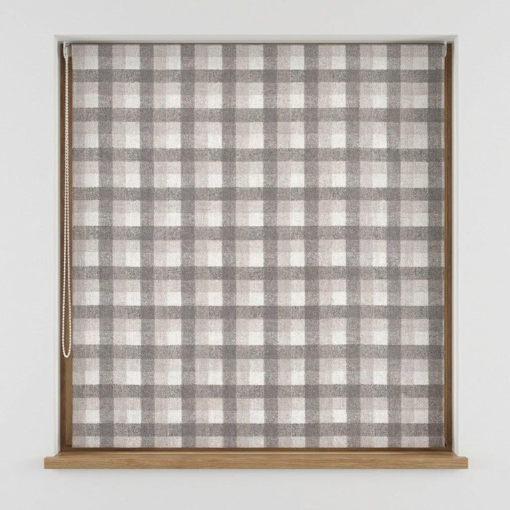 Custom Plaid Linen Roman Shades, Farmhouse Check Window Treatments (Light Filtering or Blackout) — image 6