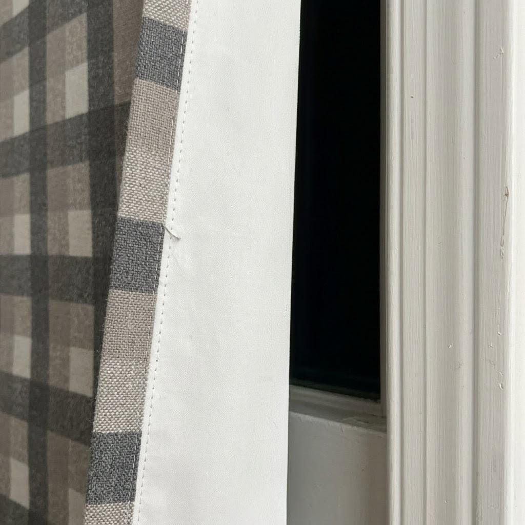 Custom Plaid Linen Roman Shades, Charcoal Beige Farmhouse Window Treatments — image 6