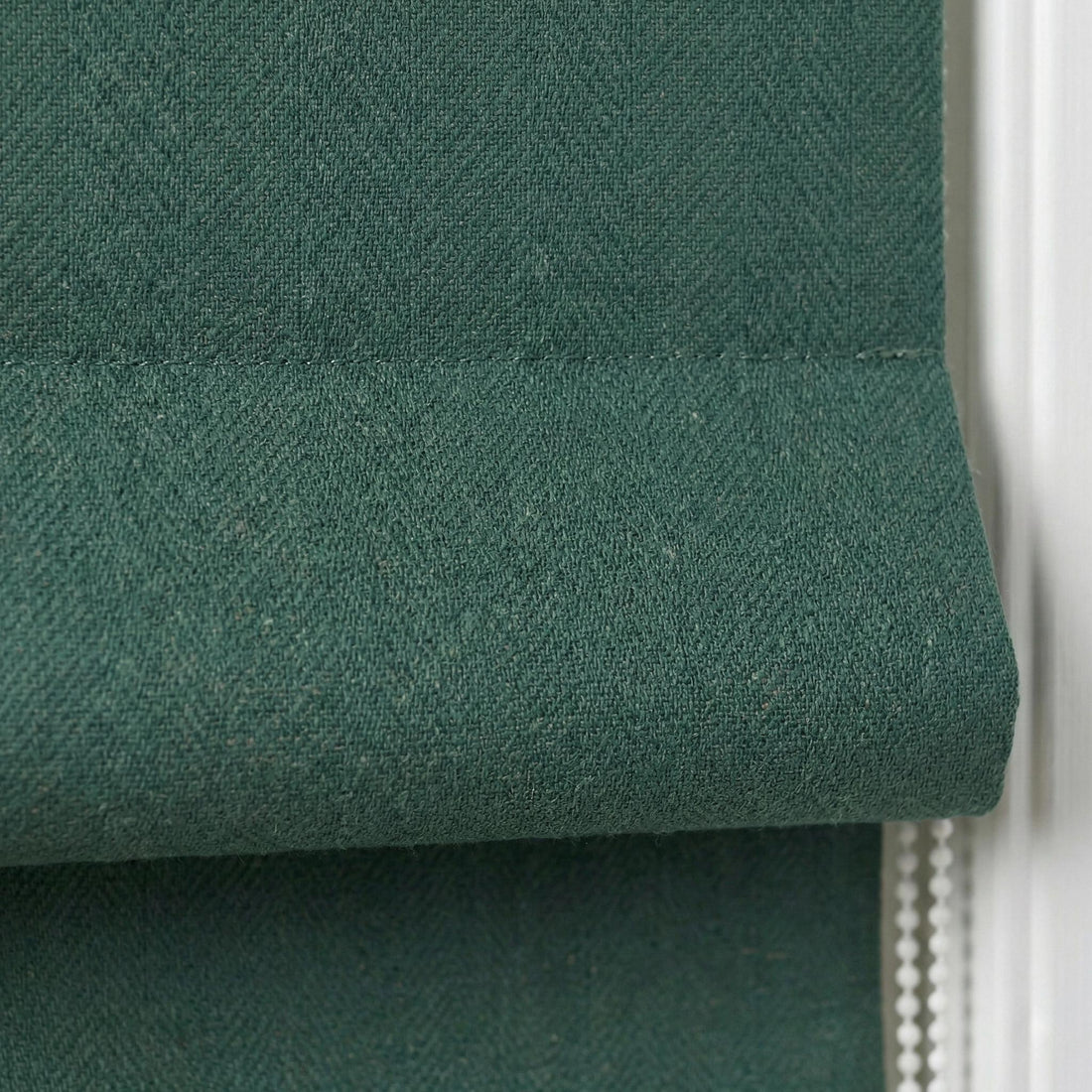 Deep Teal Herringbone Linen Roman Shade, Custom Corded Window Blind (Light Filtering or Blackout) — image 1