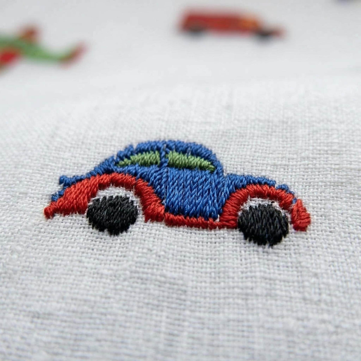 Organic Linen Roman Shade: Embroidered Cars, Planes & Vehicles on White Pure Linen Base — image 10