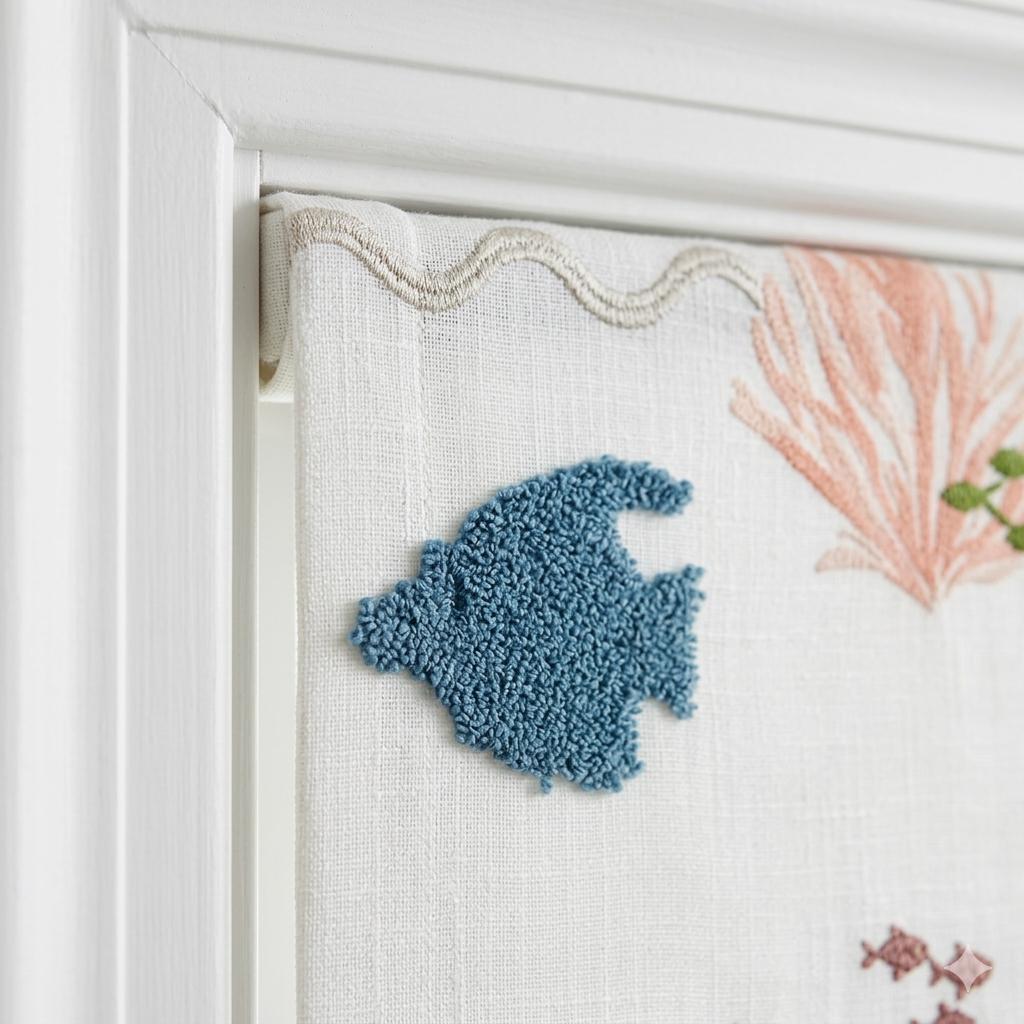Embroidered Sea Life Roman Blinds, Ocean Nursery Linen Window Shade — image 10