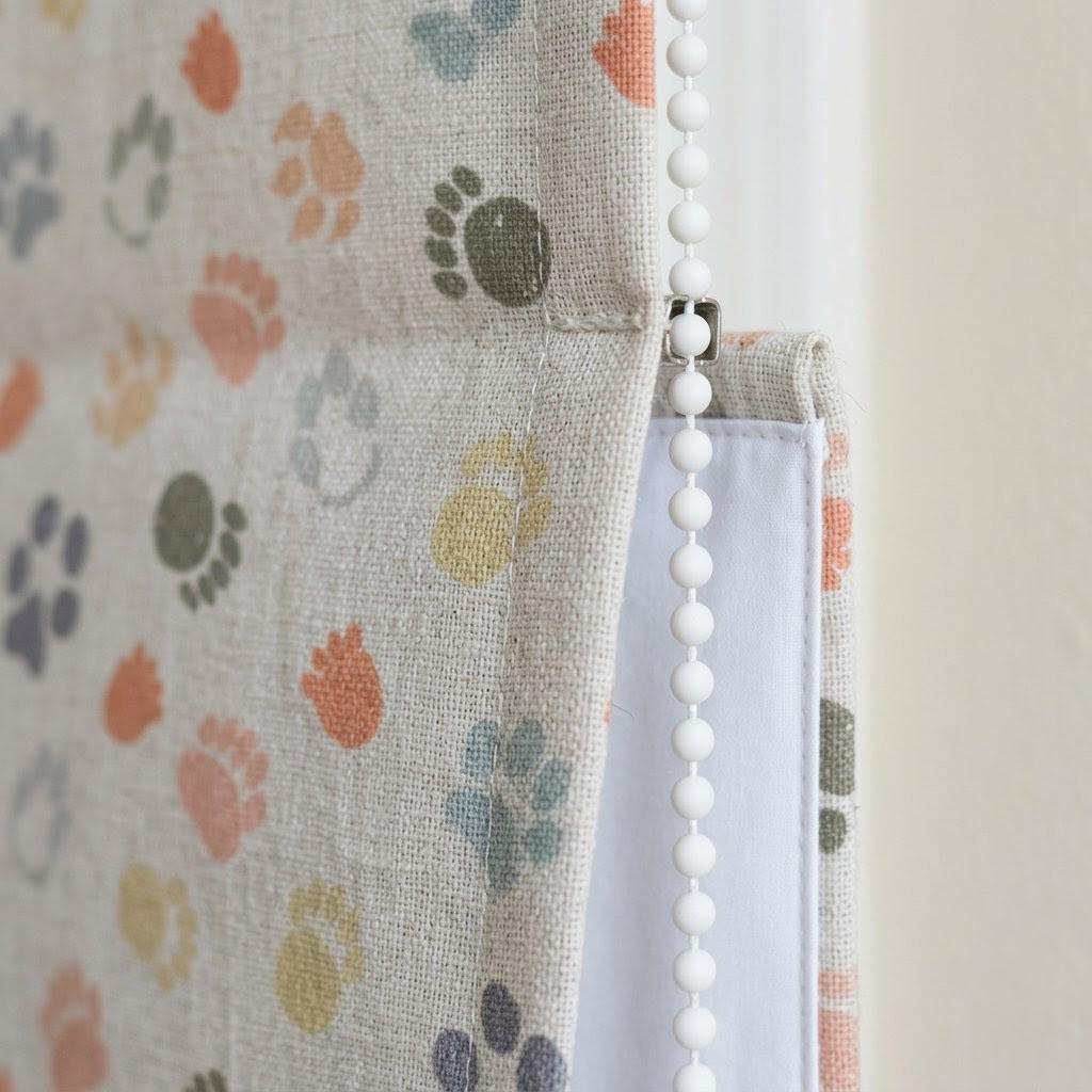 Paw Print Nursery Roman Blinds, Colorful Animal Tracks Linen Window Shade (Blackout Option) — image 3