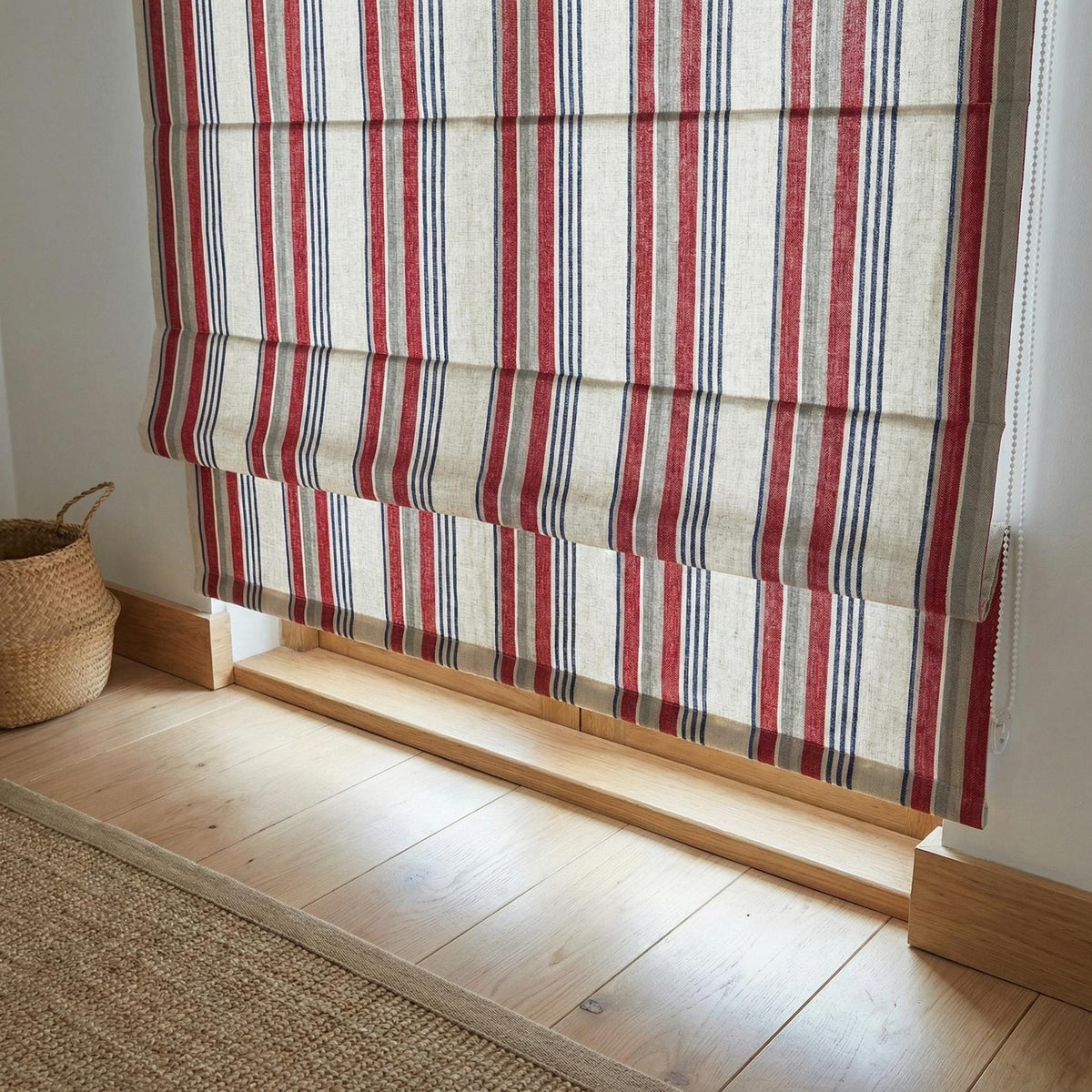 Farmhouse Ticking Stripe Linen Roman Shade, Red Navy Grey, Custom (Light Filtering or Blackout) — image 10