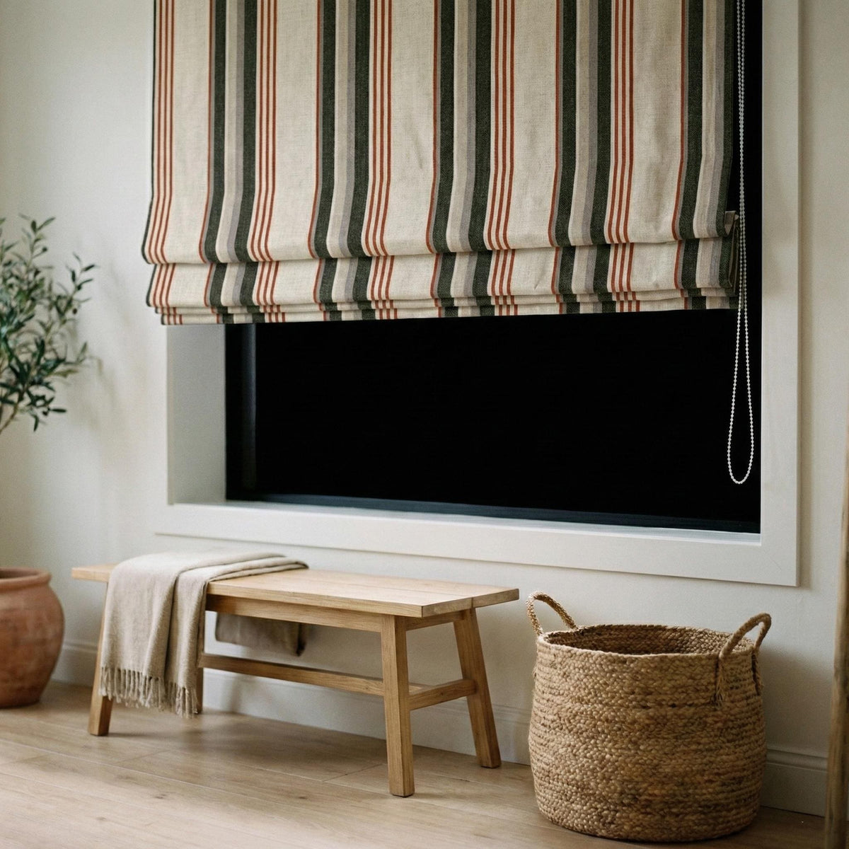 Farmhouse Ticking Stripe Linen Roman Shade, Custom Made Window Blind — image 6