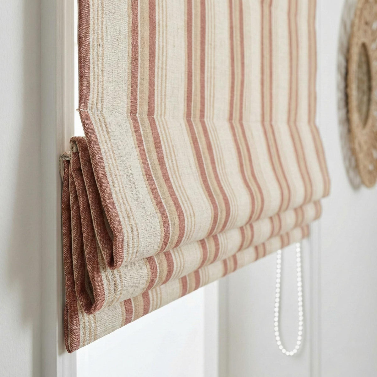 Neutral Farmhouse Ticking Stripe Linen Roman Shade, Custom Made Window Blind — image 5