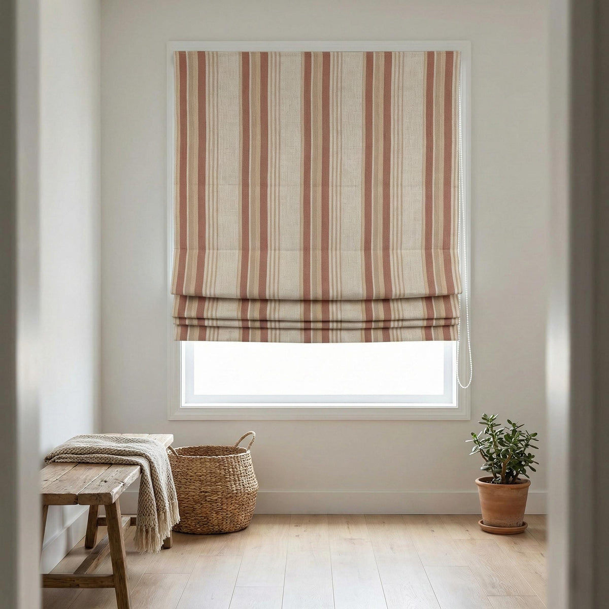 Neutral Farmhouse Ticking Stripe Linen Roman Shade, Custom Made Window Blind — image 4