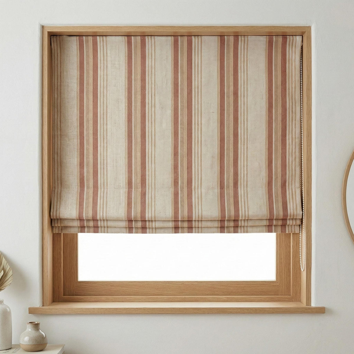 Neutral Farmhouse Ticking Stripe Linen Roman Shade, Custom Made Window Blind — image 3