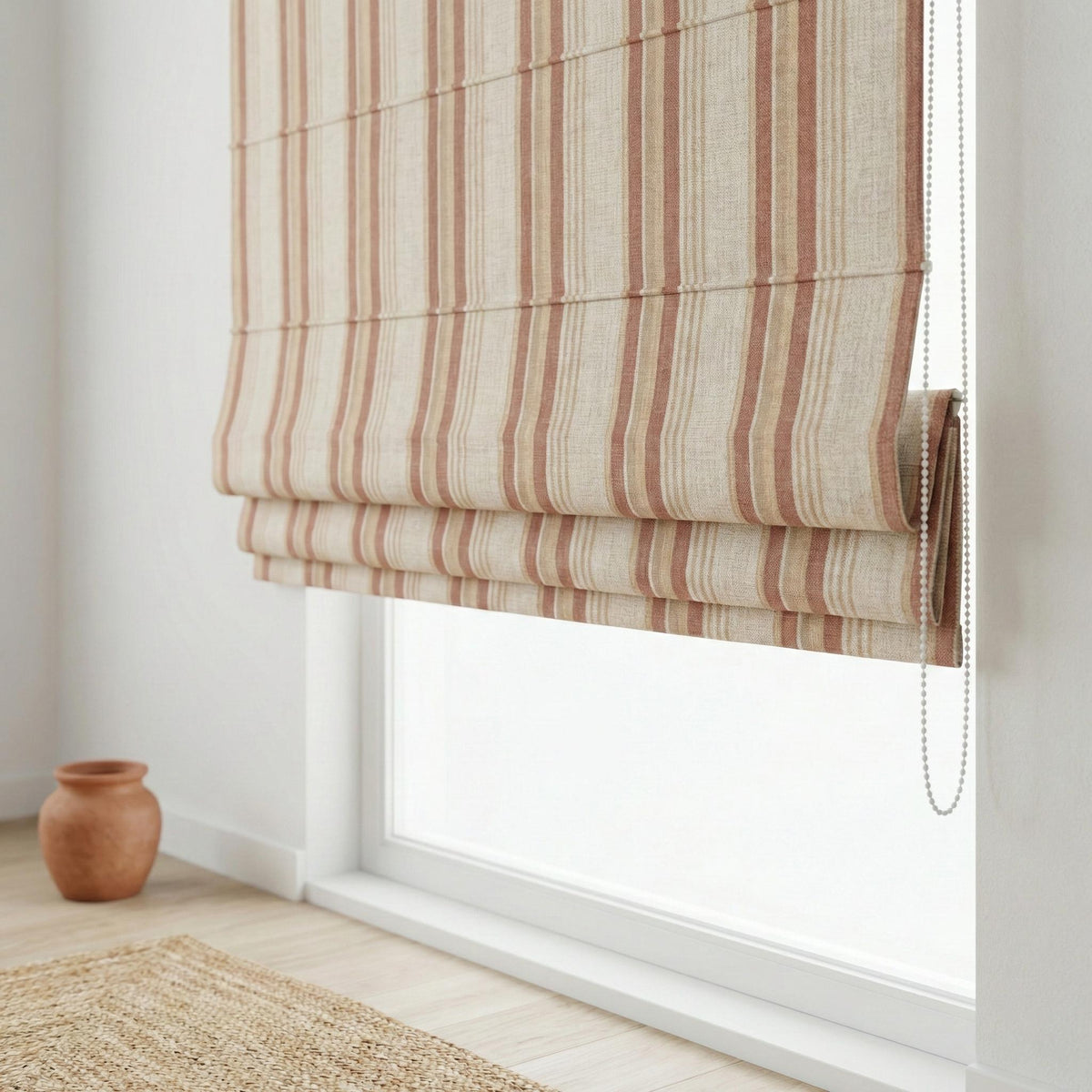 Neutral Farmhouse Ticking Stripe Linen Roman Shade, Custom Made Window Blind — image 9