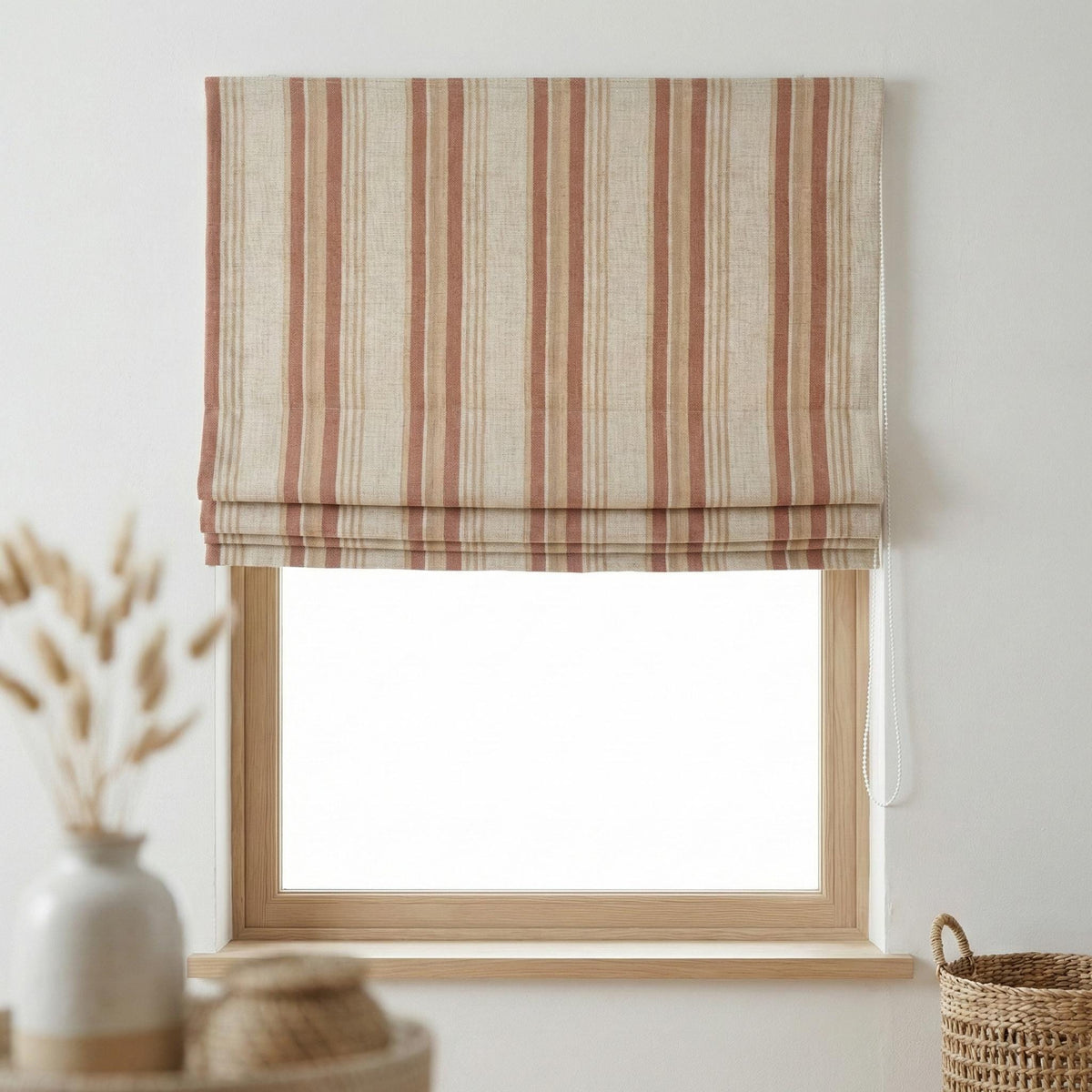 Neutral Farmhouse Ticking Stripe Linen Roman Shade, Custom Made Window Blind — image 8