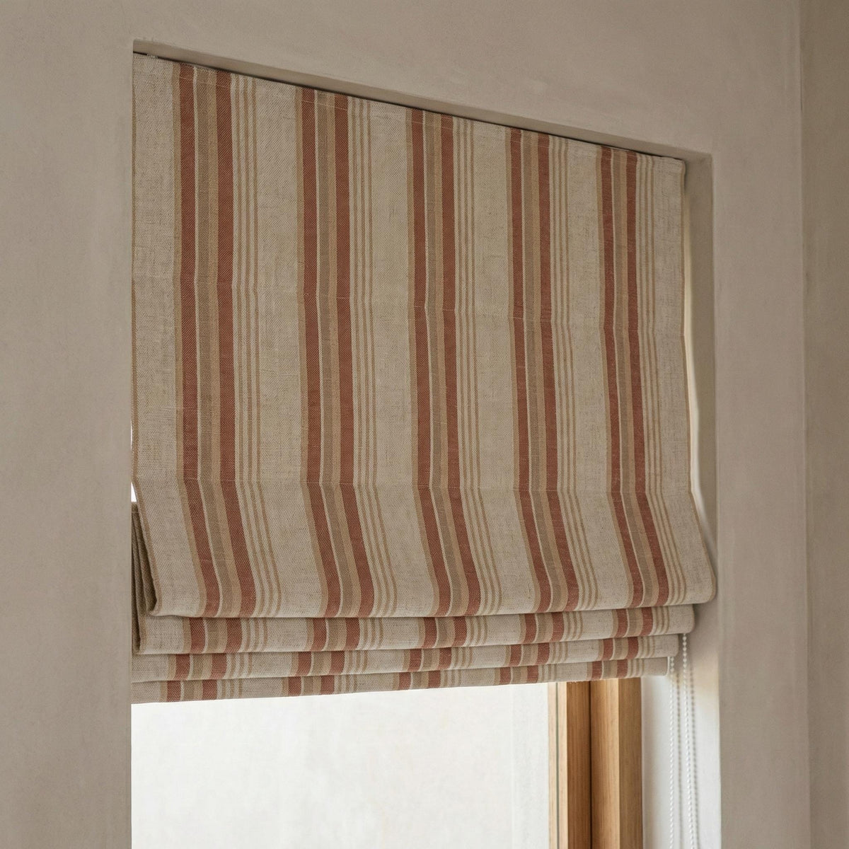 Neutral Farmhouse Ticking Stripe Linen Roman Shade, Custom Made Window Blind — image 6