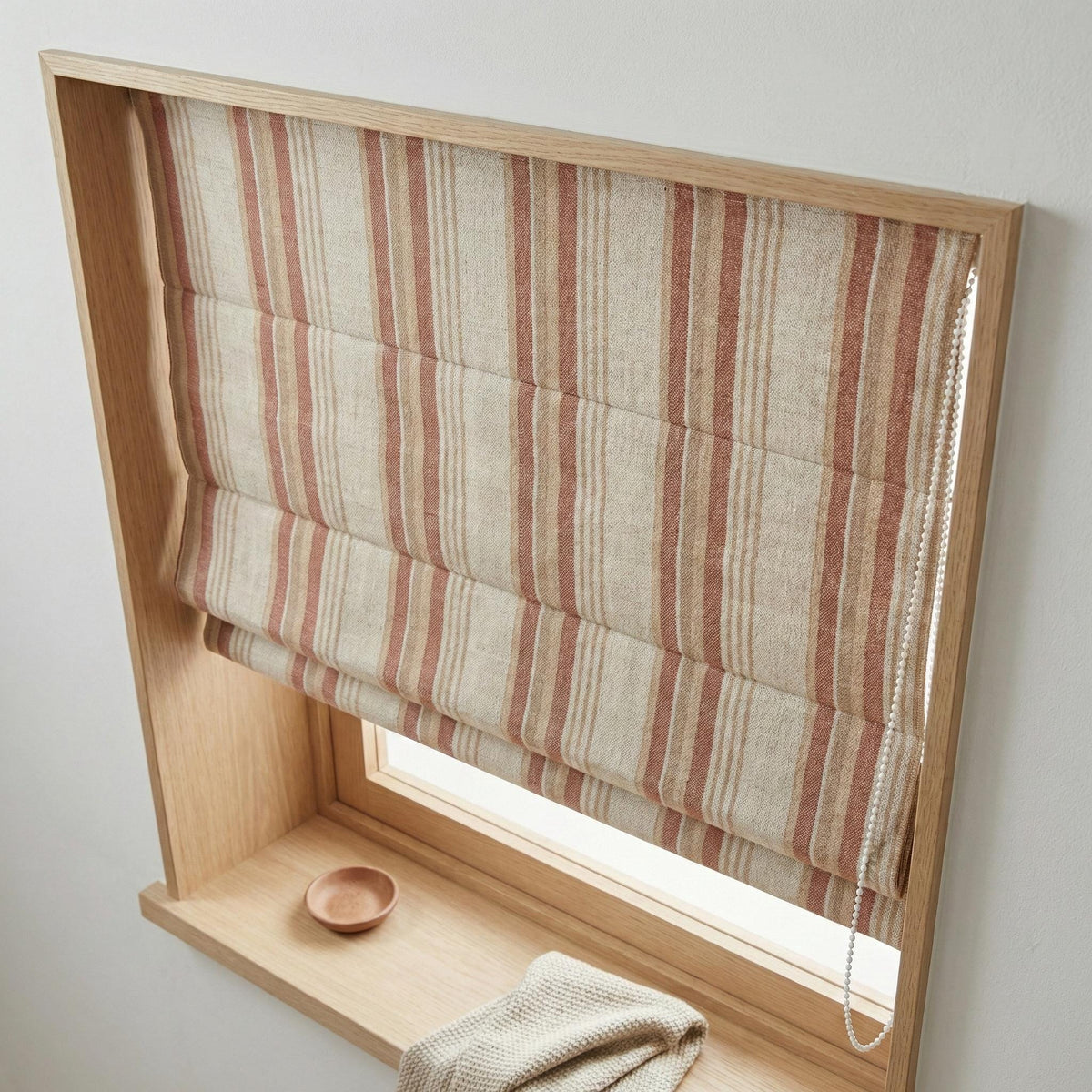 Neutral Farmhouse Ticking Stripe Linen Roman Shade, Custom Made Window Blind — image 7