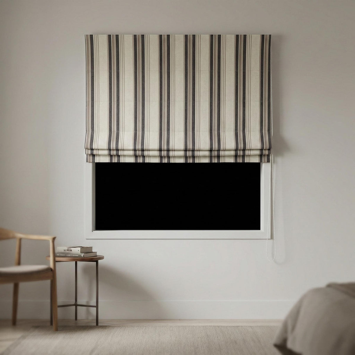 Roman Shade: Organic Linen, Taupe & Charcoal Stripes - Made to Measure — image 6