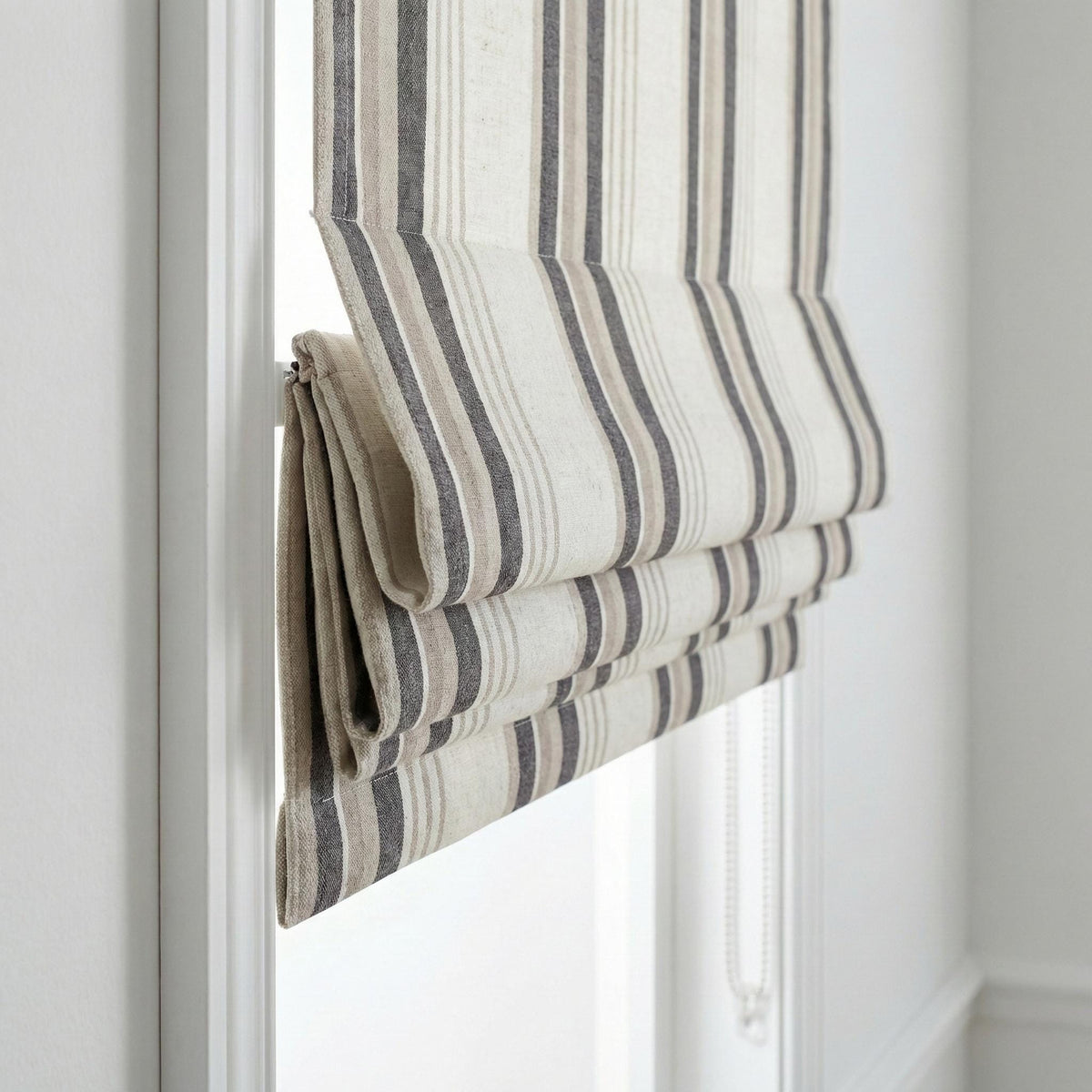 Roman Shade: Organic Linen, Taupe & Charcoal Stripes - Made to Measure — image 3