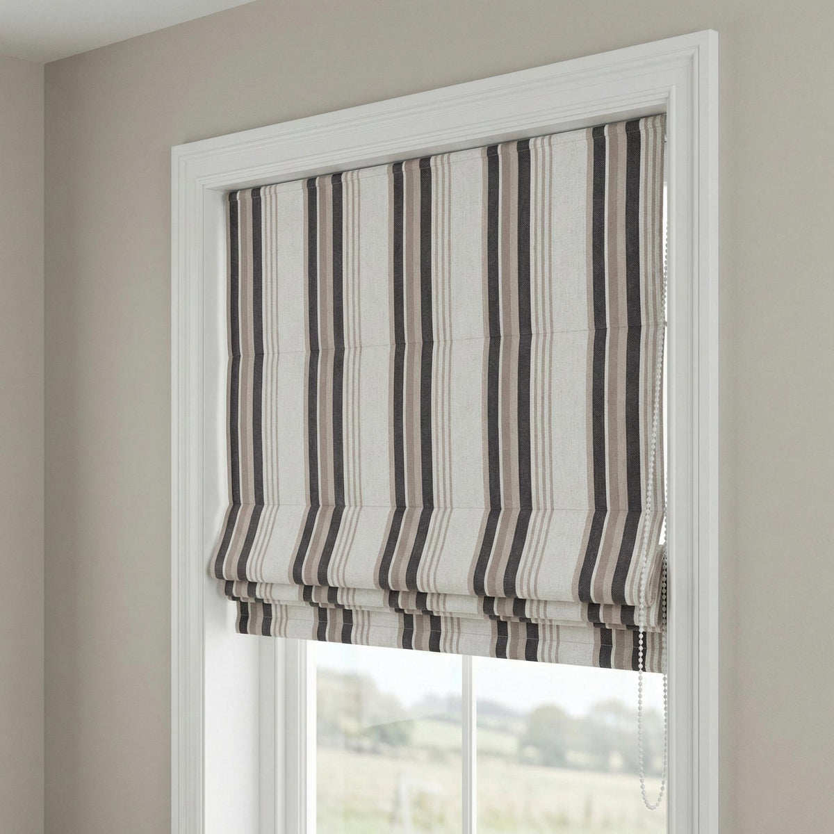 Roman Shade: Organic Linen, Taupe & Charcoal Stripes - Made to Measure — image 7