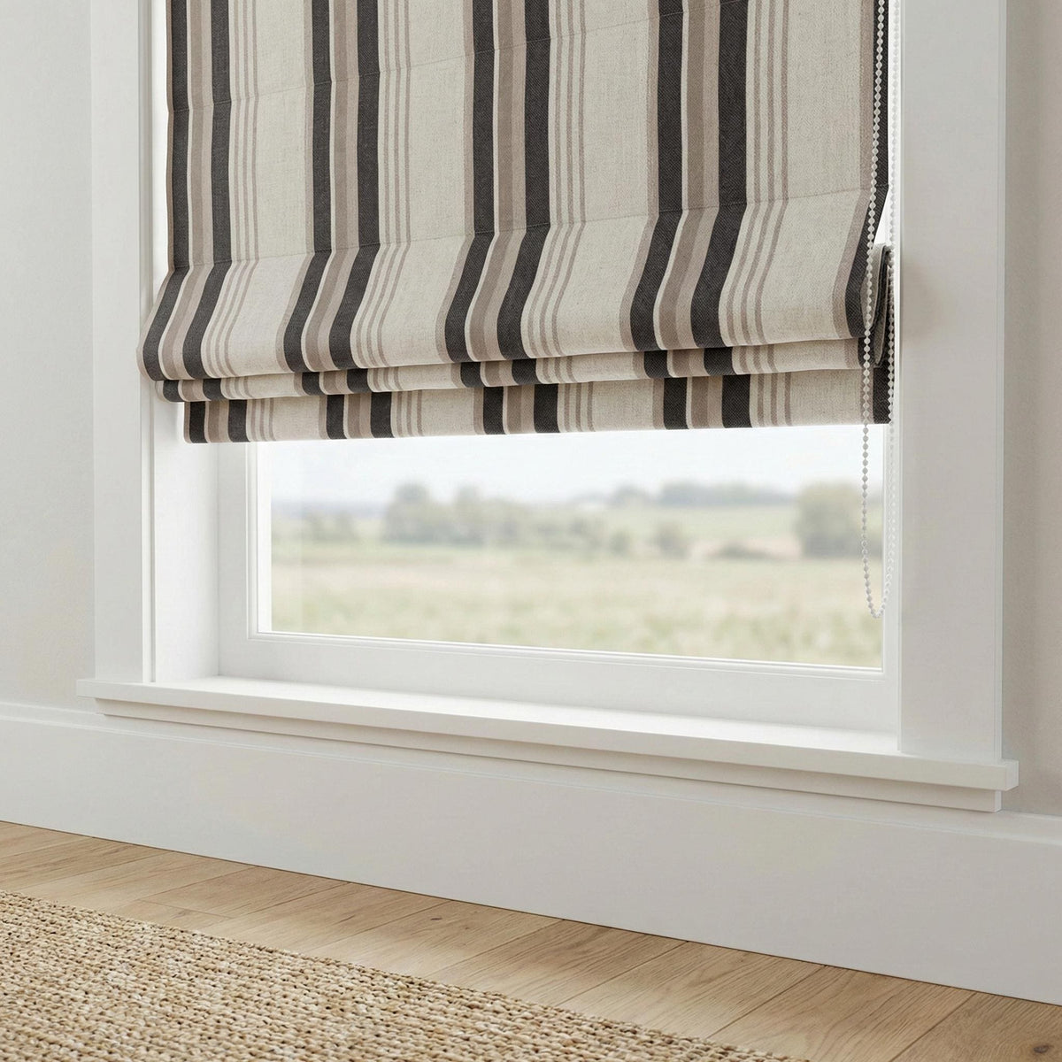 Roman Shade: Organic Linen, Taupe & Charcoal Stripes - Made to Measure — image 5