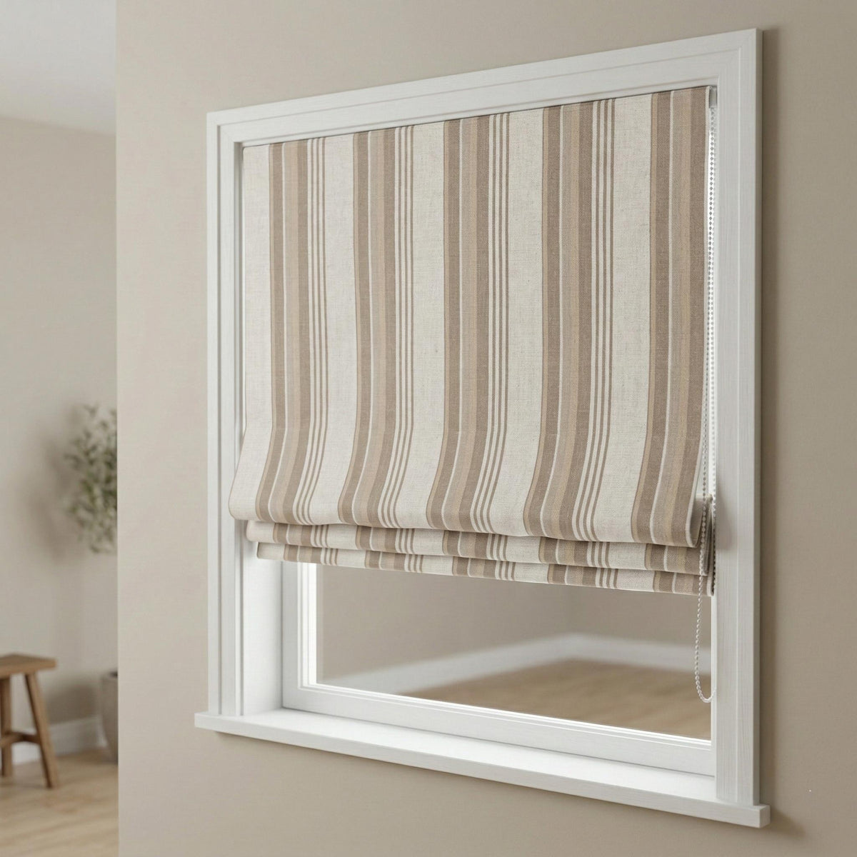 Roman Shade in Taupe Beige Stripe - Organic Linen Blackout, Made to Measure — image 2