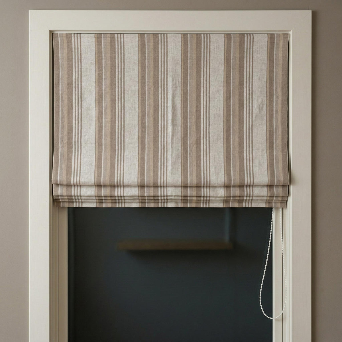 Roman Shade in Taupe Beige Stripe - Organic Linen Blackout, Made to Measure — image 8