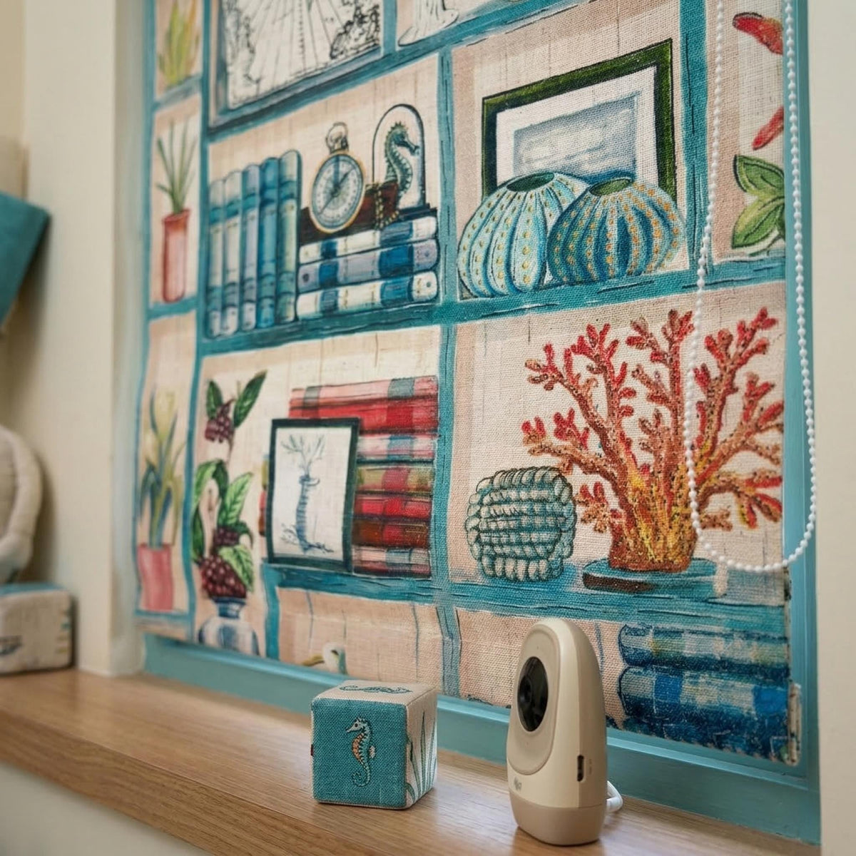 Nautical Bookshelf Roman Blinds, Coastal Nursery Linen Window Shade (Custom Blackout) — image 4