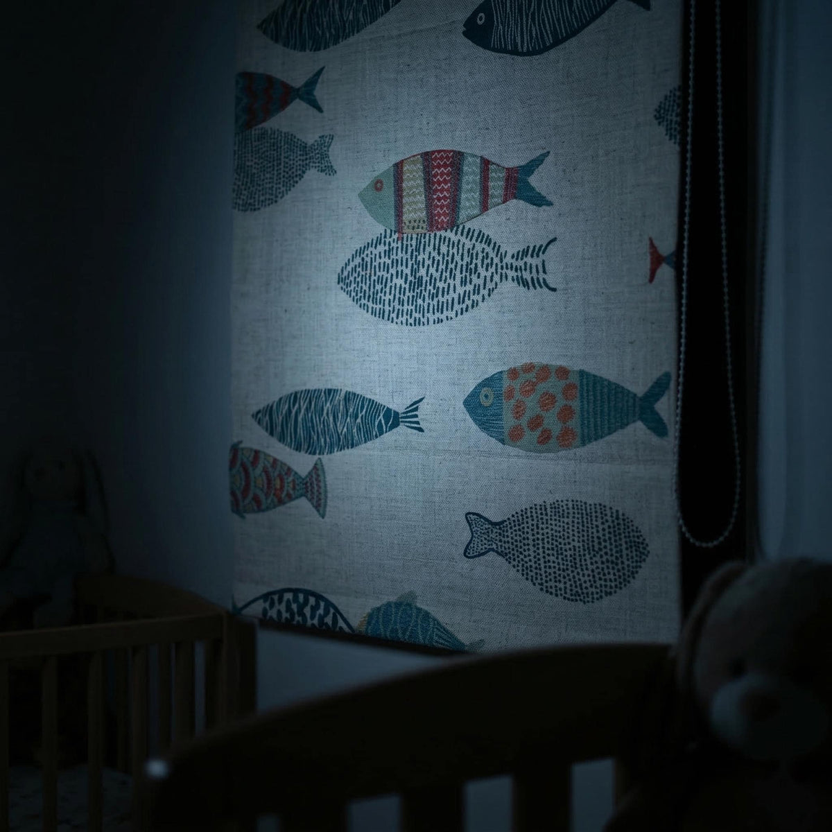 Embroidered Fish Linen Roman Blinds, Nautical Nursery Window Shade, Coastal Kids Room Decor — image 10