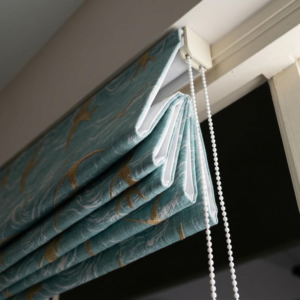 Embroidered Flying Birds Linen Roman Blinds, Coastal Nursery Window Shade (Blackout Option) — image 8