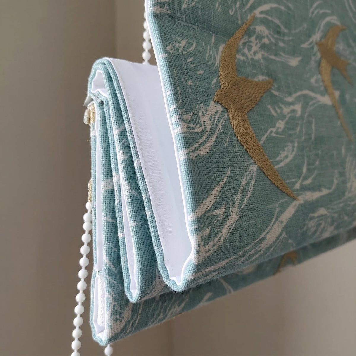 Embroidered Flying Birds Linen Roman Blinds, Coastal Nursery Window Shade (Blackout Option) — image 6