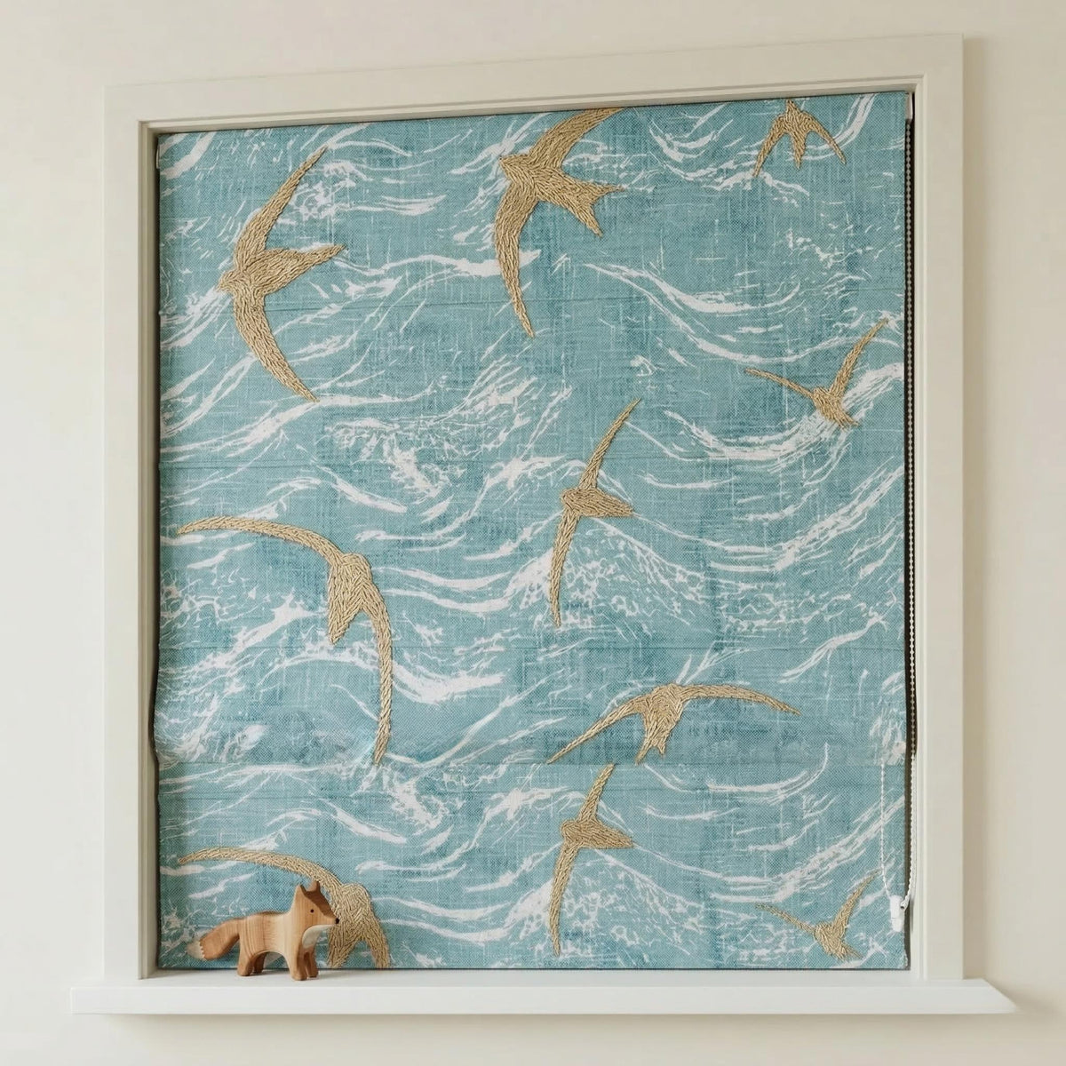 Embroidered Flying Birds Linen Roman Blinds, Coastal Nursery Window Shade (Blackout Option) — image 2