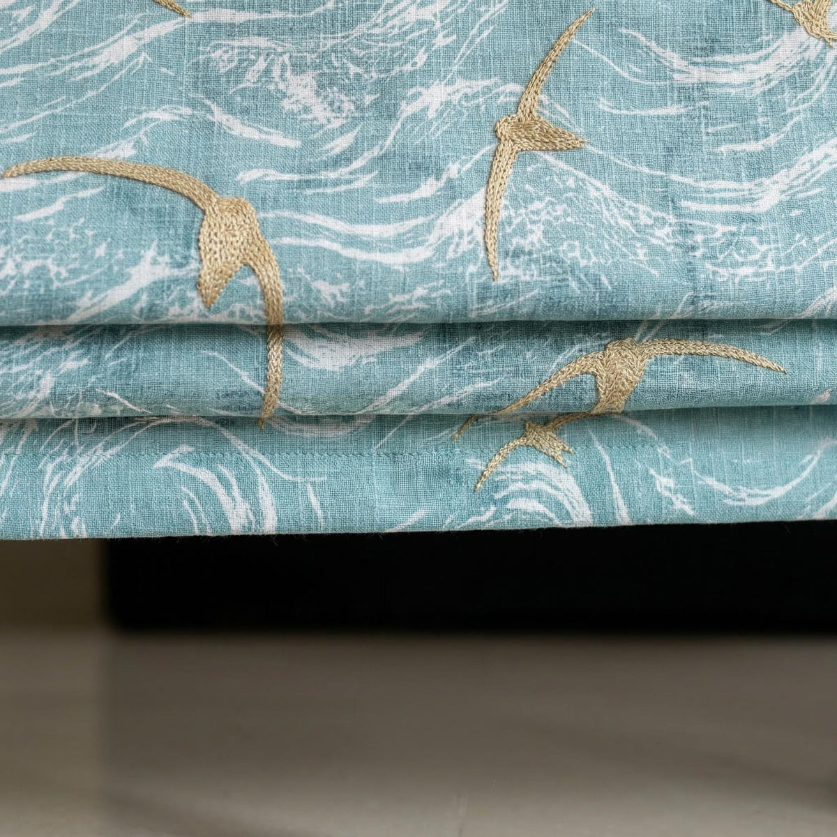 Embroidered Flying Birds Linen Roman Blinds, Coastal Nursery Window Shade (Blackout Option) — image 7