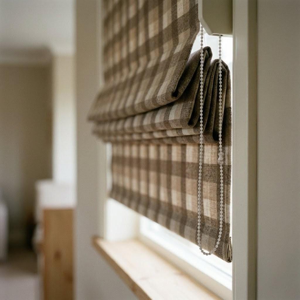 Custom Linen Plaid Roman Shades: Farmhouse Check Window Blinds (Light Filtering or Blackout) — image 3