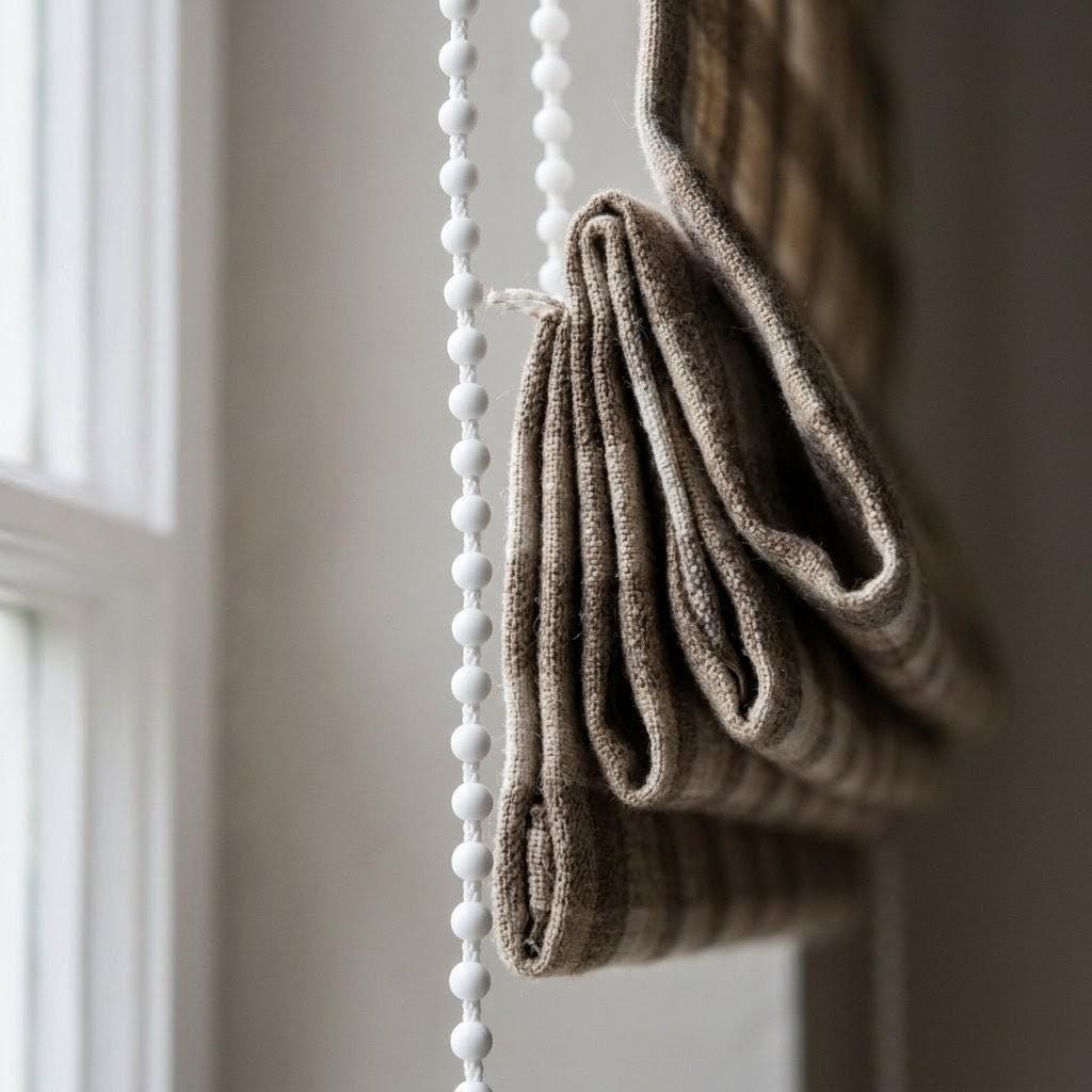 Custom Linen Plaid Roman Shades: Farmhouse Check Window Blinds (Light Filtering or Blackout) — image 5