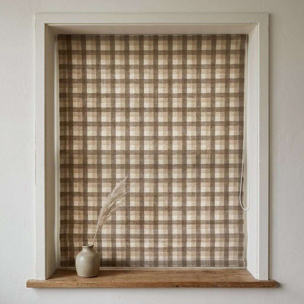 Custom Linen Plaid Roman Shades: Farmhouse Check Window Blinds (Light Filtering or Blackout) — image 7