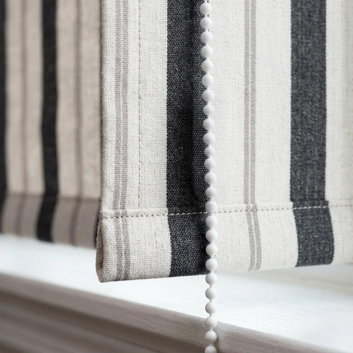 Linen Roman Shade - Farmhouse Stripes, Made to Measure, Light-Filtering or Blackout — image 4