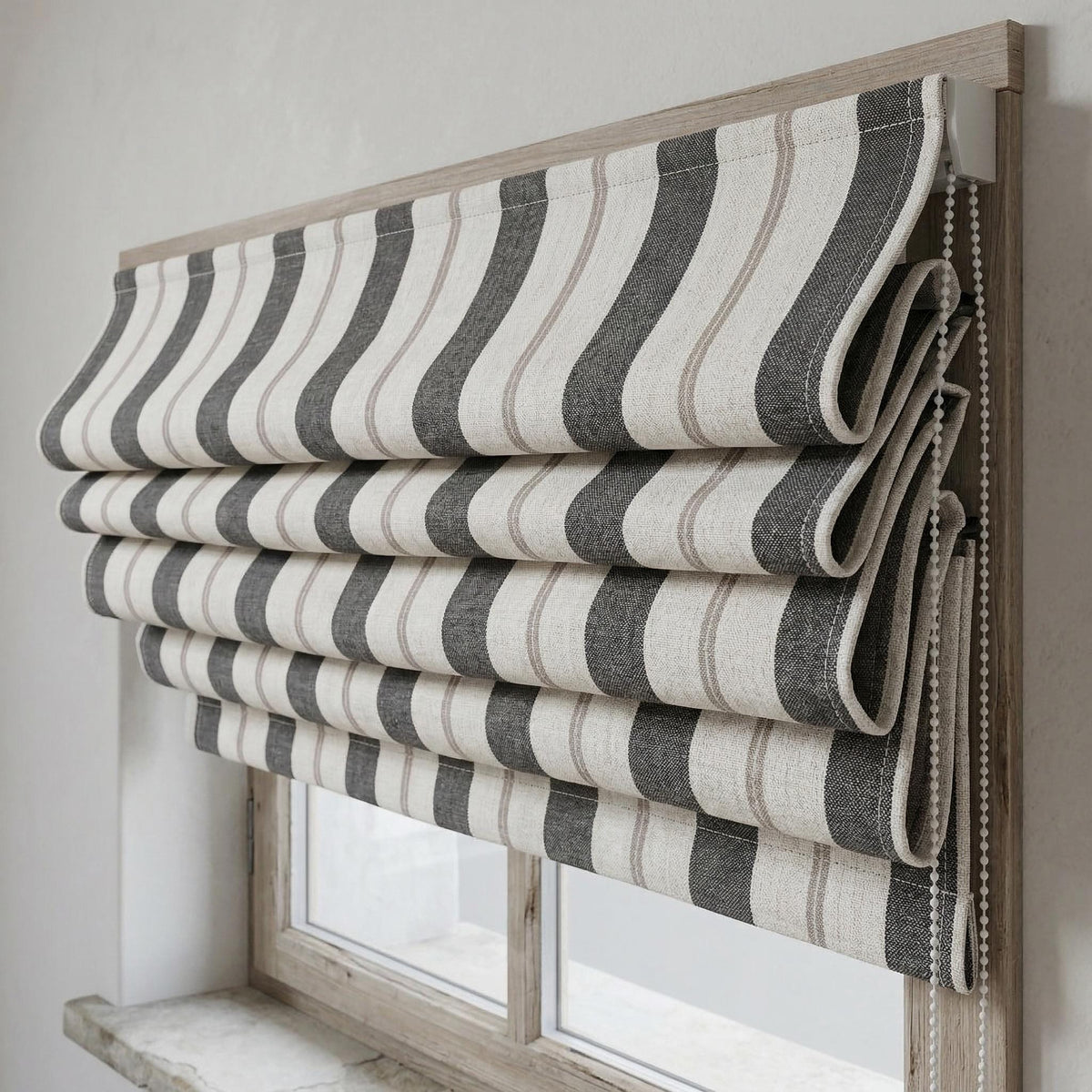 Linen Roman Shade - Farmhouse Stripes, Made to Measure, Light-Filtering or Blackout — image 5