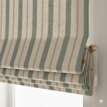 Roman Shade: Linen Farmhouse Stripe - Custom Size, Corded Lift — image 1
