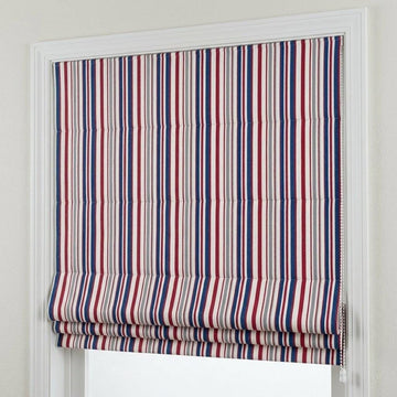 Red Blue Stripe Linen Roman Shade, Ticking Farmhouse Blind, Custom Made (Light Filtering or Blackout) — image 1
