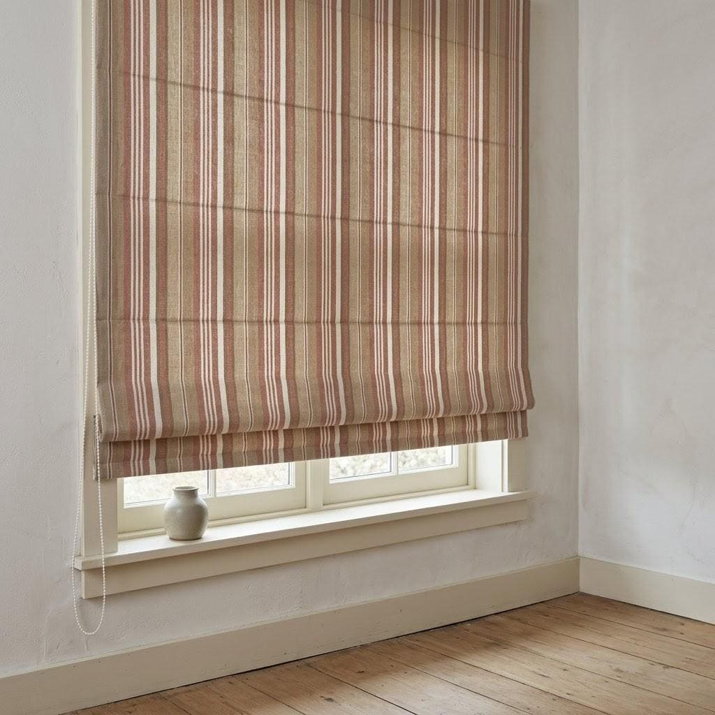 Custom Linen Roman Blinds: Rust Beige Farmhouse Stripe Window Treatments (Blackout/Light Filtering) — image 5