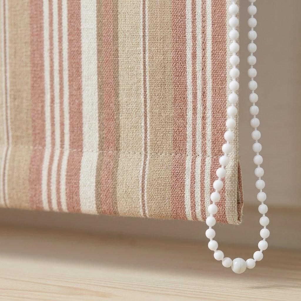 Custom Linen Roman Blinds: Rust Beige Farmhouse Stripe Window Treatments (Blackout/Light Filtering) — image 4