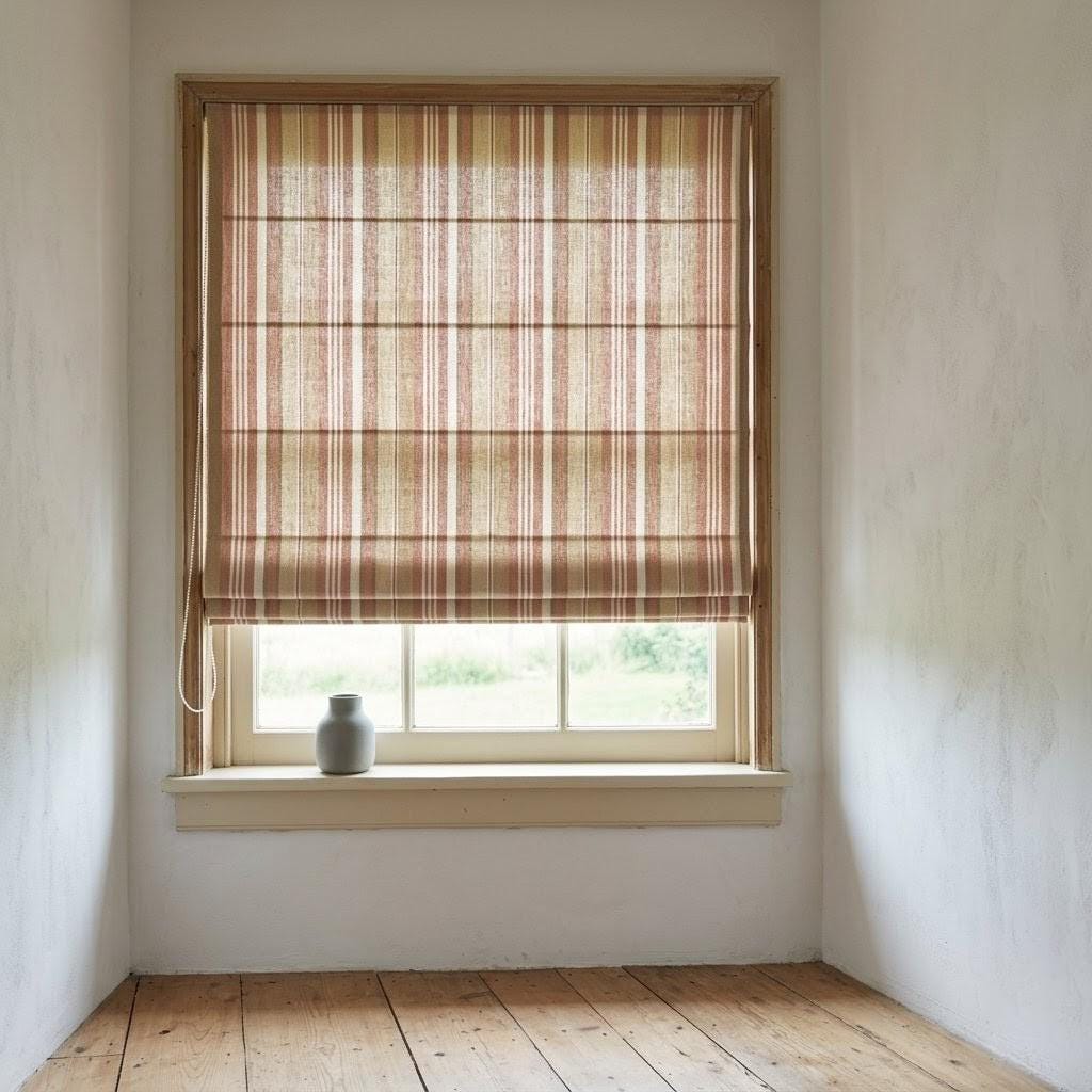 Custom Linen Roman Blinds: Rust Beige Farmhouse Stripe Window Treatments (Blackout/Light Filtering) — image 6
