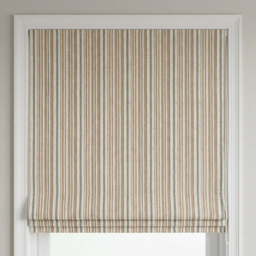 Roman Shade: Organic Linen with Eco-Printed Farmhouse Stripe - Custom Size — image 4
