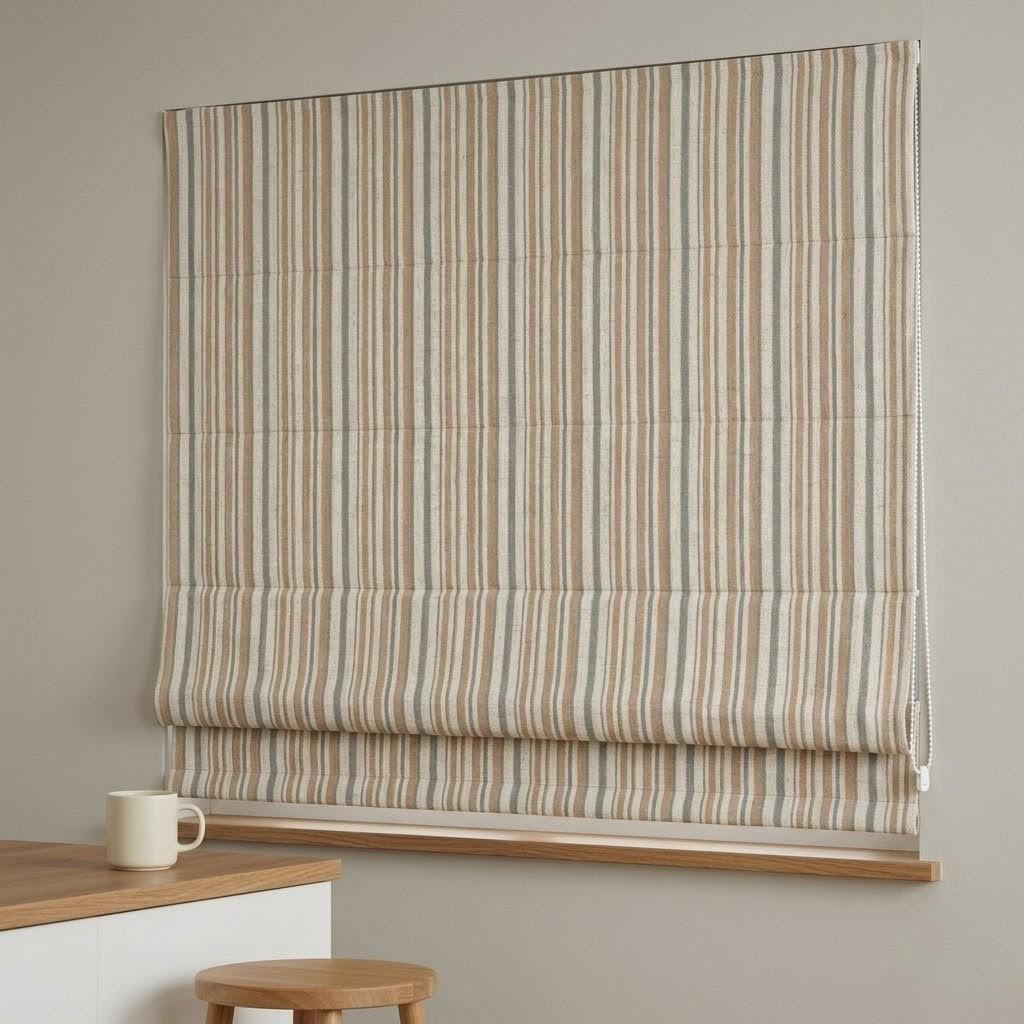 Roman Shade: Organic Linen with Eco-Printed Farmhouse Stripe - Custom Size — image 7