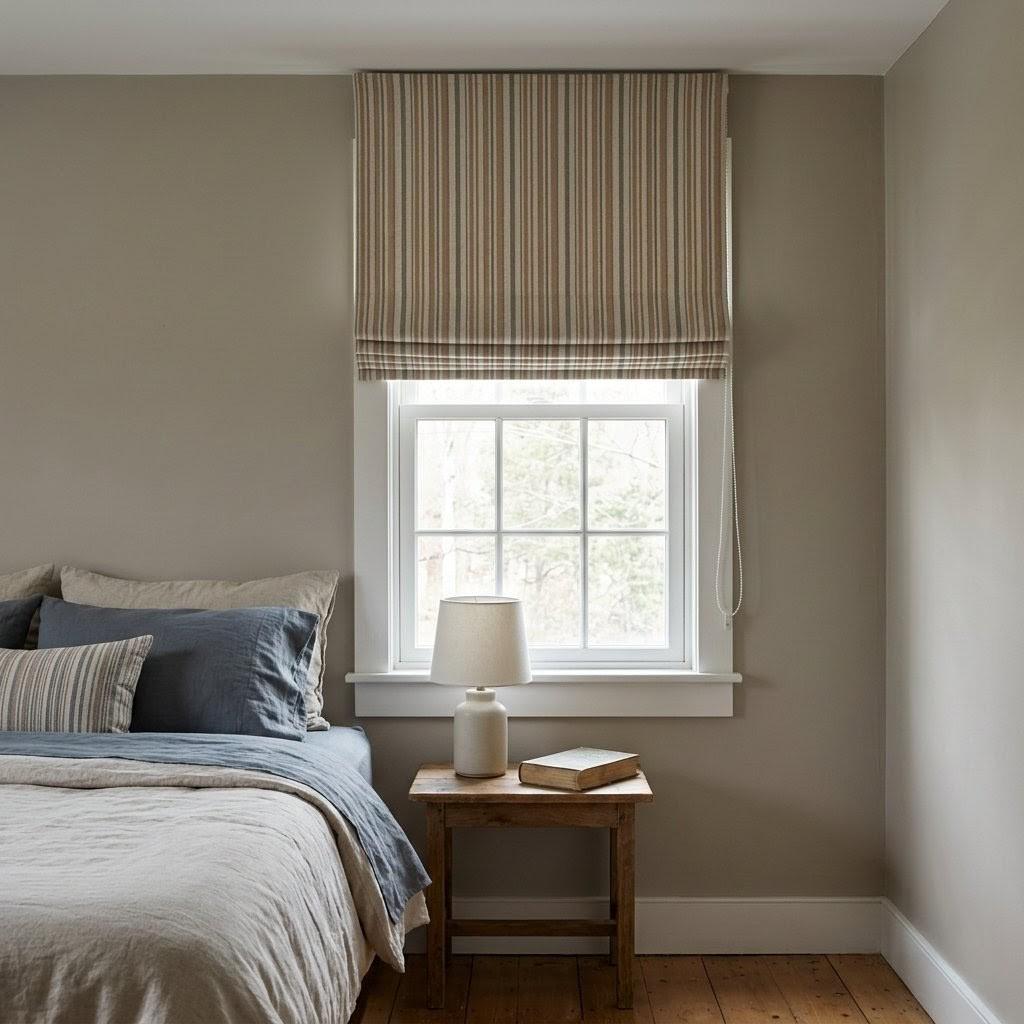 Roman Shade: Organic Linen with Eco-Printed Farmhouse Stripe - Custom Size — image 10